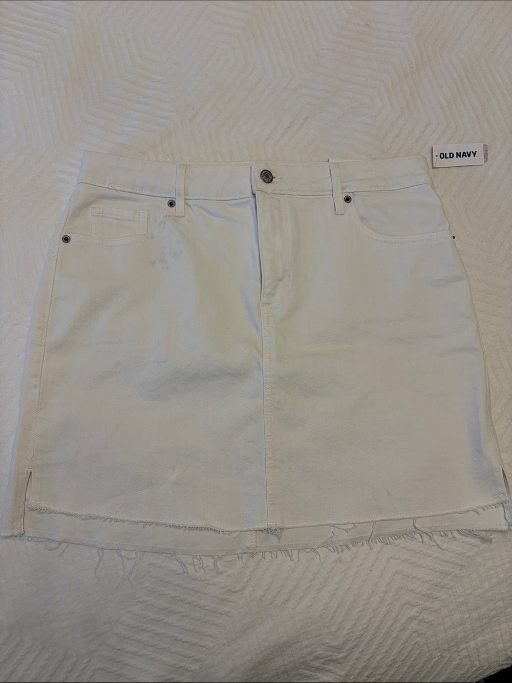 Old Navy White Denim Mini Skirt with Frayed Hem